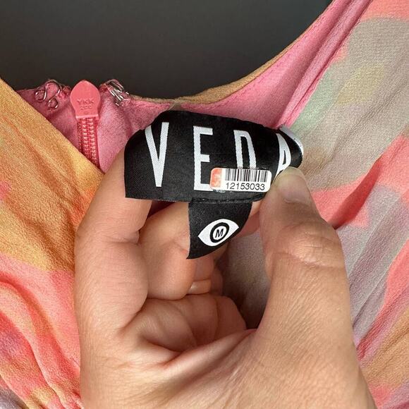 VEDA Multi Corazon Maxi XL Short Sleeve Double-V Neck Empire Smocked Pastel M - Picture 13 of 16